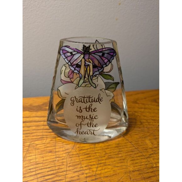 Amia‎ Studios Hand Painted Glass Butterfly Gratitude Vase 5.5" Vintage Denver - Picture 1 of 4